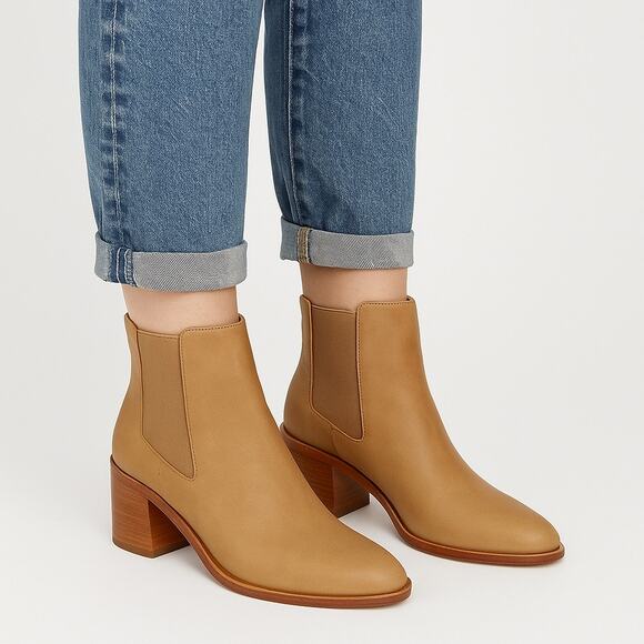 Nisolo Ana Chelsea Boots Tan Distressed Leather Size 11 Block Heel Ankle Boots - Picture 8 of 11